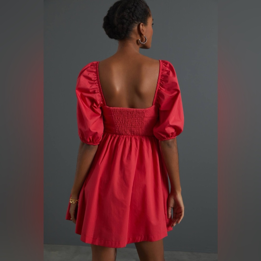 Maeve Anthropologie Red Mini Dress with Puff Sleeves - Picture 2 of 13